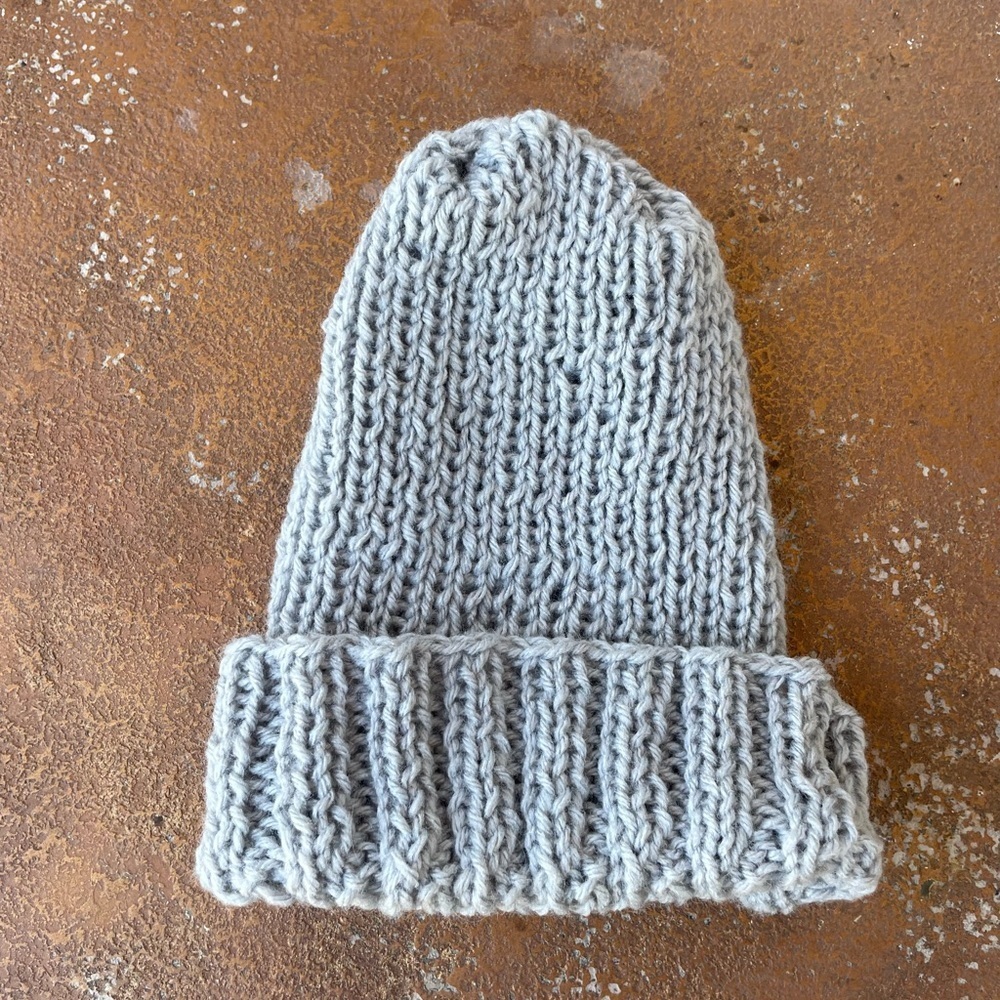 Handmade knit baby blue beanie